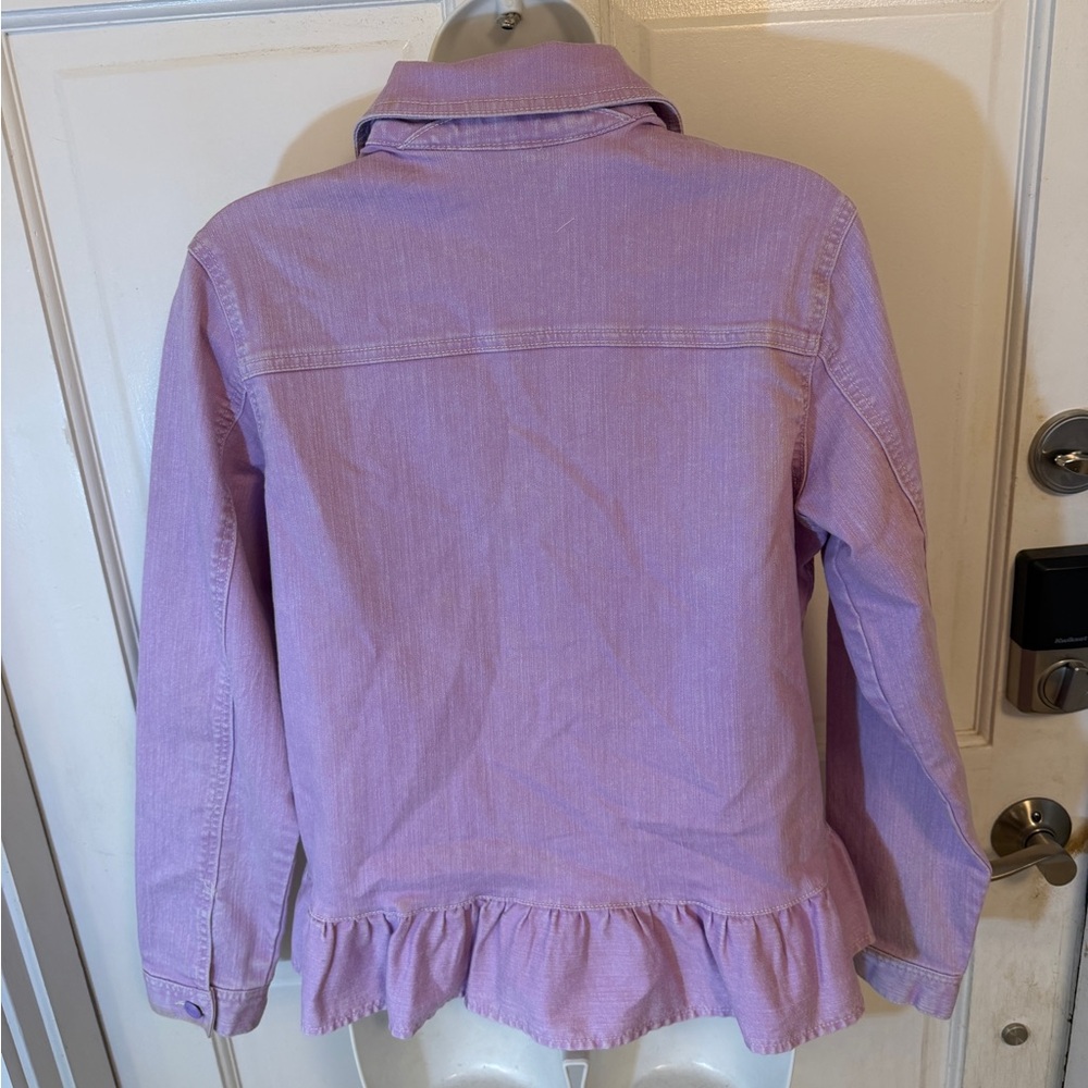 DG2 Diane Gilman Purple Button Down Denim Jacket Ruffled Hem - Picture 8 of 10